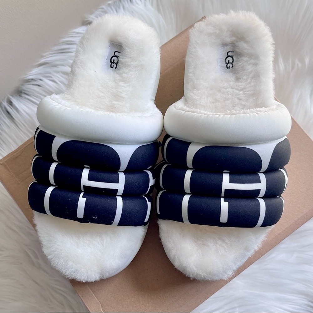 NIB UGG Puft Maxi Slide Logo White Real Lamb Fur - Size 6 - Picture 7 of 13